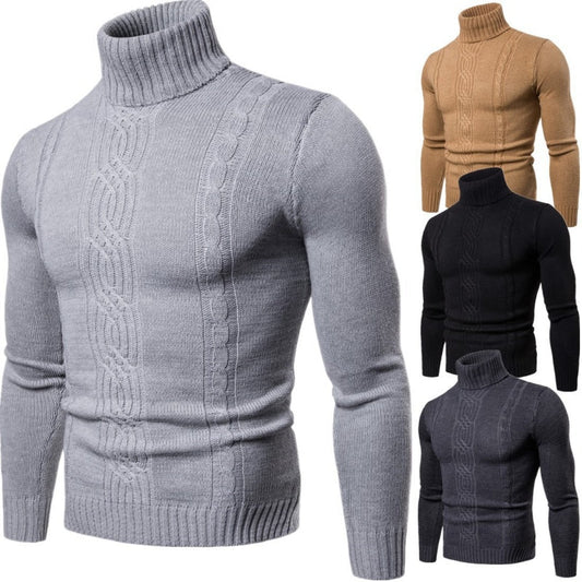 🔥 Suéter de cuello alto de punto trenzado ajustado para hombre
