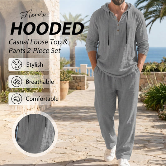 Conjunto de 2 piezas de top y pantalón casual holgado con capucha para hombre