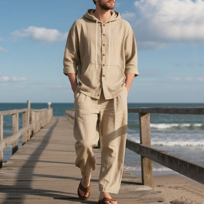 🎁Novedades 2026: ¡50% de descuento!💥 Conjunto de dos piezas para hombre: camiseta de manga larga con capucha y pantalones anchos.