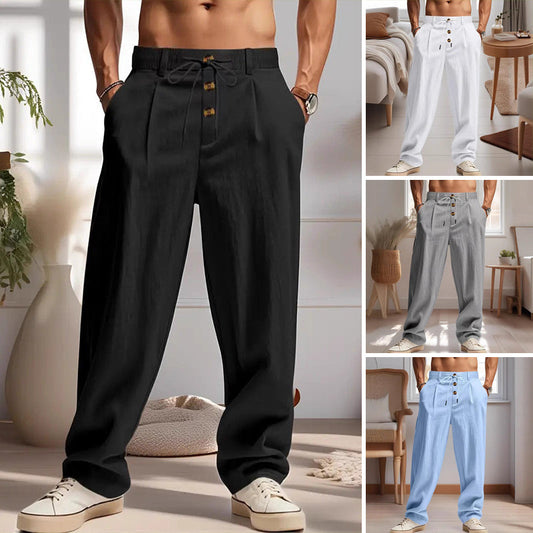 Pantalones informales de hombre de pierna recta con cordón ajustable.