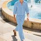 Conjunto de camisa de manga larga y pantalón largo de lino para hombre (2 piezas)