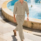 Conjunto de camisa de manga larga y pantalón largo de lino para hombre (2 piezas)