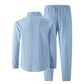 Conjunto de camisa de manga larga y pantalón largo de lino para hombre (2 piezas)
