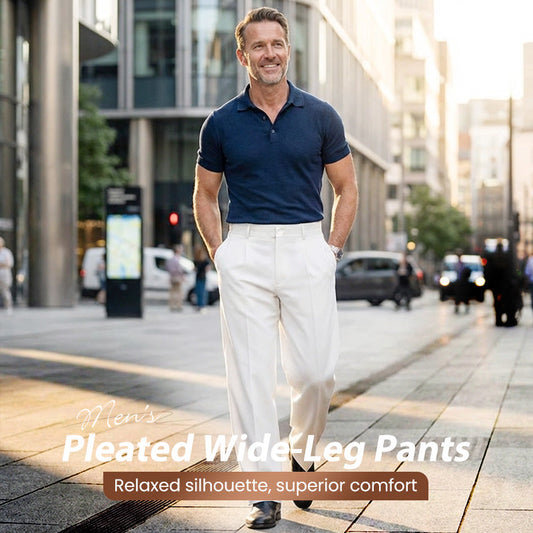 Pantalones casuales de pierna ancha plisados para hombre
