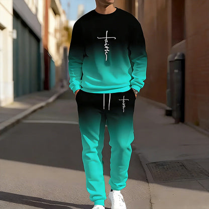 👕 Conjunto de Chándal para Hombre – Cuello Redondo y Color Degradado, Estilo Casual y Cómodo ✨🔥