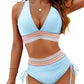 Conjunto de Bikini de Cintura Alta con Bloques de Color Y Control de Abdomen