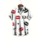 Camisa con botones de manga corta con impresión de beso para hombres