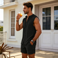 👕 ¡50% DE DESCUENTO POR TIEMPO LIMITADO! 🌴 Conjunto de camiseta sin mangas y shorts para hombre – Estampado texturizado, ligero, ideal para vacaciones ✨