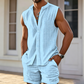 👕 ¡50% DE DESCUENTO POR TIEMPO LIMITADO! 🌴 Conjunto de camiseta sin mangas y shorts para hombre – Estampado texturizado, ligero, ideal para vacaciones ✨