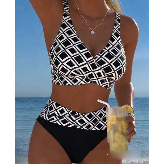 🌊👙 ¡OFERTA 50% OFF! Bikini de Dos Piezas con Estampado Geométrico – Estilo y Confianza en la Playa ☀️
