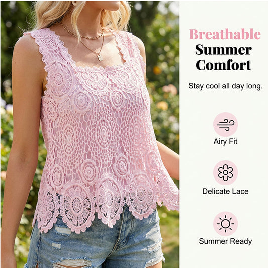 💝 Top de Tirantes de Encaje con Cuello Cuadrado Elegante para Mujer