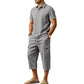 Conjunto de Lino de Verano para Hombre - Camisa Suelta y Shorts Cargo de Dos Piezas