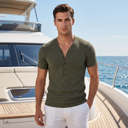 🎉 ¡OFERTA LIMITADA 50% OFF! 👕 Camiseta Transpirable – Diseño Clásico Cuello V Henley & Tela Premium de Poliéster 💪