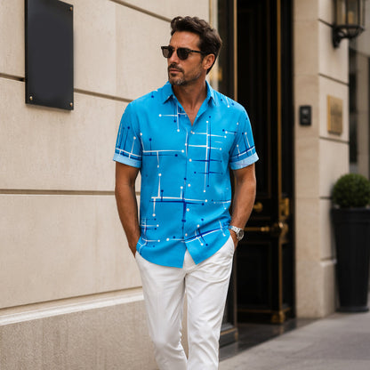 ☀️👔 ¡50% OFF POR TIEMPO LIMITADO! Camisa de Hombre con Estampado Geométrico y Corte Holgado – Suave Sensación de Verano, Comodidad Amplia y Estilo Listo para Vacaciones ✨