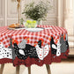 🐓 Mantel de Gallo Campestre – Cuadros Buffalo Rojos con Estampado de Gallina, Resistente a Derrames y Borde de Encaje Festoneado ✨