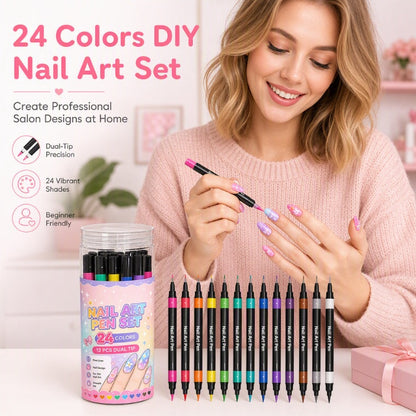 🎁 Novedades 2026 50% DTO💥 Set de 24 Plumones de Doble Punta para Arte de Uñas 🪄🎨