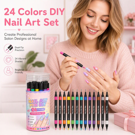 🎁 Novedades 2026 50% DTO💥 Set de 24 Plumones de Doble Punta para Arte de Uñas 🪄🎨