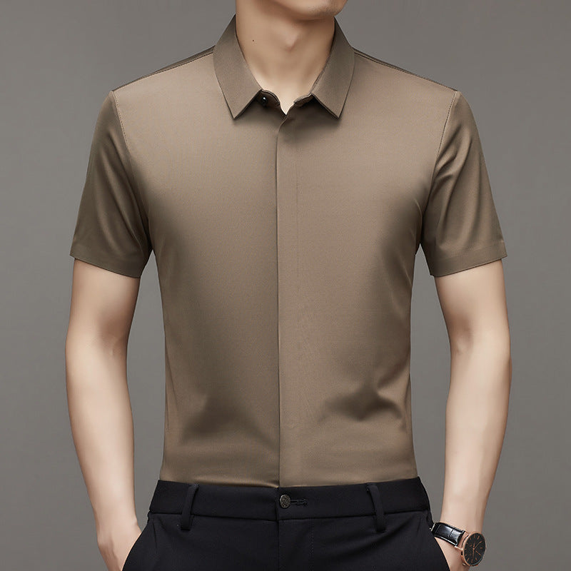 URRU - Camisa De Vestir Para Hombre, Manga Corta, Ajuste Delgado, Cuello Elástico, 65% Rayón, 25% Nailon, 10% Elastano