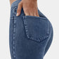 Leggings casuales de mezclilla de punto elástico con bolsillo lateral trasero de talle alto