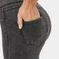 Leggings casuales de mezclilla de punto elástico con bolsillo lateral trasero de talle alto