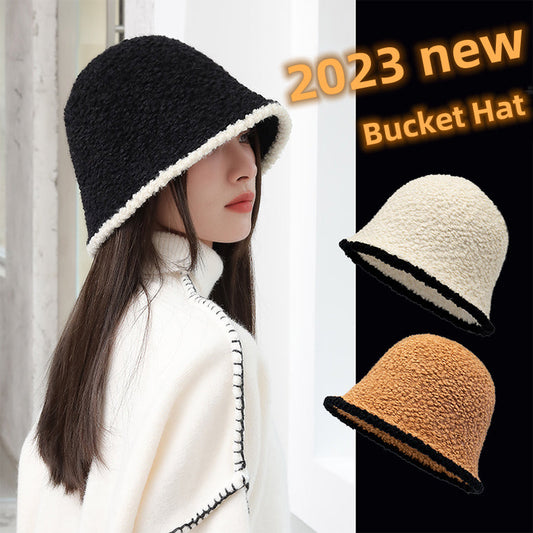 Sombrero de cubo de punto de color sólido simple de otoño e invierno para mujer