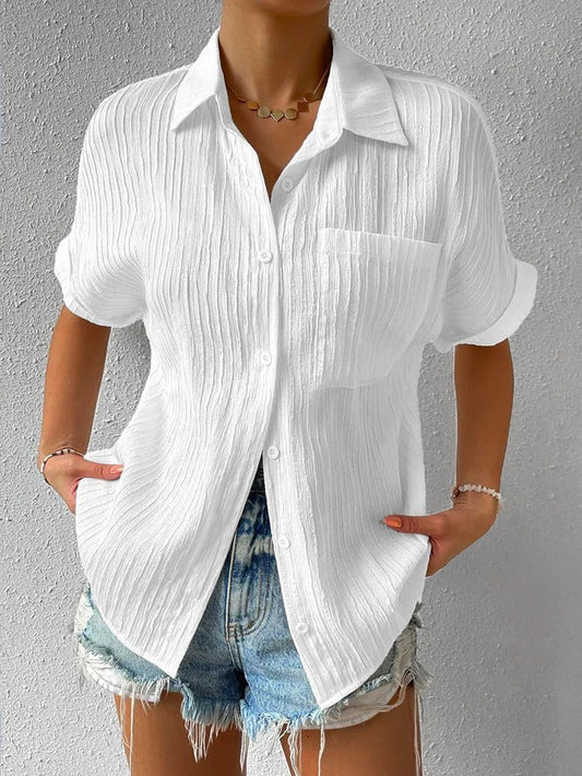 Camisa Cuello Casual Blusa Abotonada Suelta