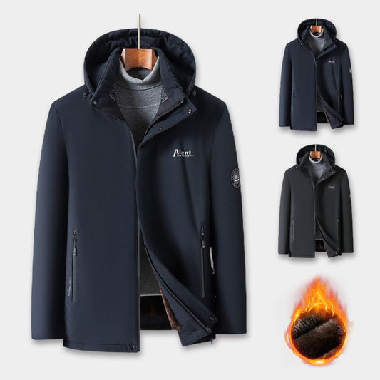 Chaqueta parka térmica acolchada de felpa para hombre con capucha extraíble